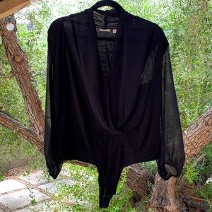 EVA MENDEZ Long Sleeve Plunge Body Suite Black - L